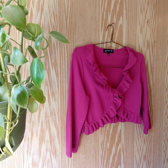 Jones New York Sweaters - Jones New York Ruffled Crop Cardigan Fushia Pink M
